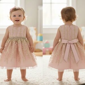 Charming Pink & Gold American Princess Dress with Bow - Size 3T!